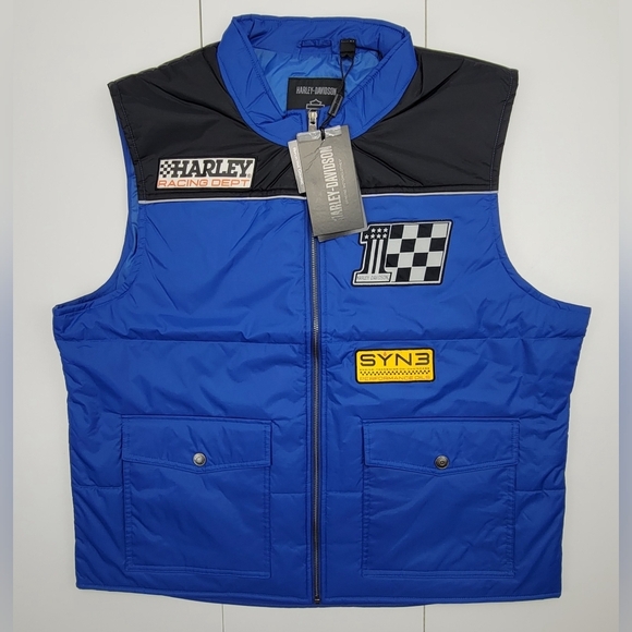 Harley Davidson Royal Blue SYN3 Racing 1 Dept USA Bicycle Puffer Vest MEN Sz XL